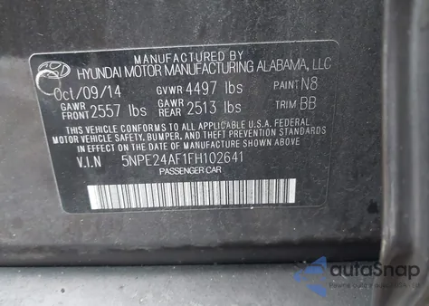 2015 Hyundai Sonata Se from USA, damaged, VIN 5NPE24AF1FH102641